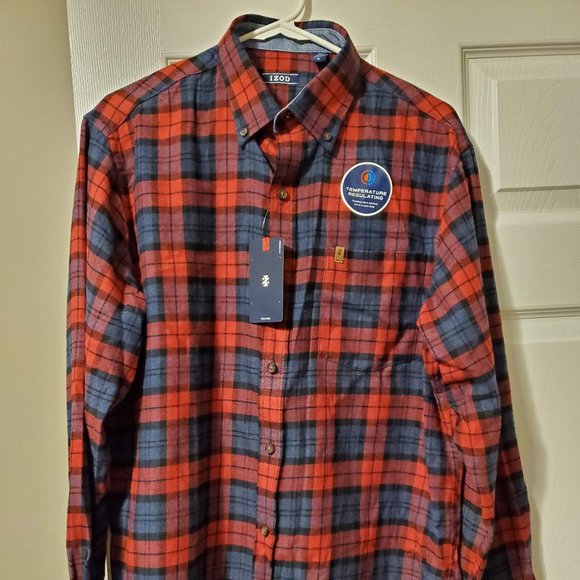IZOD Advantage Performance Mens Long Sleeve Moisture Wicking Plaid Button-Down S - Picture 1 of 5